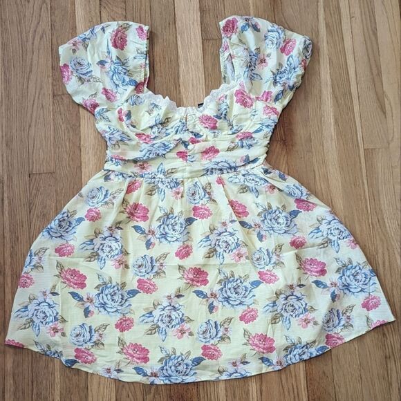 NWT Forever 21 Floral Print Mini Dress Green and Pink - Picture 3 of 7